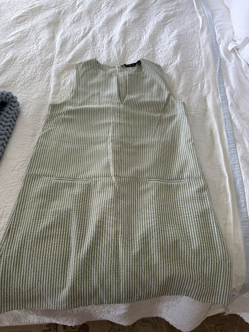 Green and white pinstripe seersucker Duffield Lane Shift Dress